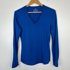 Segments 100% Merino Wool V Neck Long Sleeve Base Layer Shirt Blue M